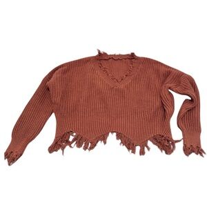 Rust Grunge distressed /frayed Knit Sweater
